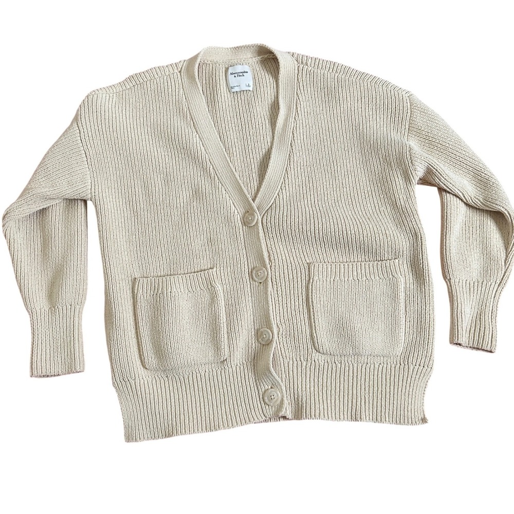 Abercrombie & Fitch Cardigan Women Small Beige Chunky Knit Button Front Pockets